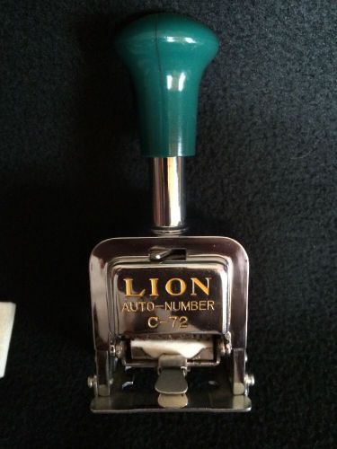 LION C-72 AUTOMATIC AUTO NUMBERING MACHINE INK STAMP GREEN SILVER YELLOW VINTAGE