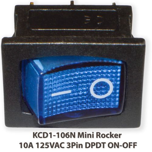 (20 PCs) KCD1-106N Mini Rocker BLUE With Lamp 10A 125VAC 3Pin SPST ON-OFF Boat