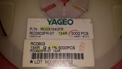 5000 PCS YAGEO  RC0603FR07154R  ,  one opened reel.