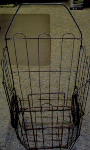 Vintage laundry flea market shopping collapsible wire cart basket wheels for sale