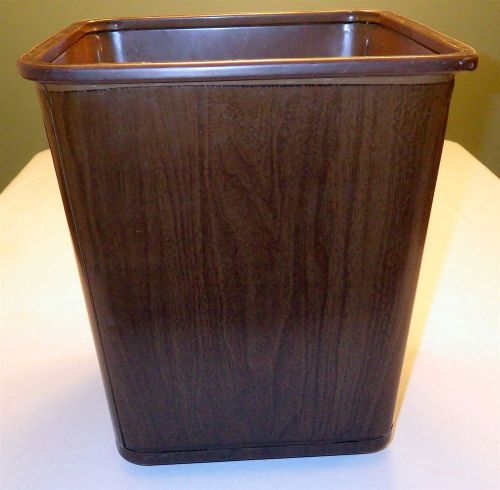 Vtg Office Commercial Lawson Square Woodgrain Metal Industrial Waste Trash Can