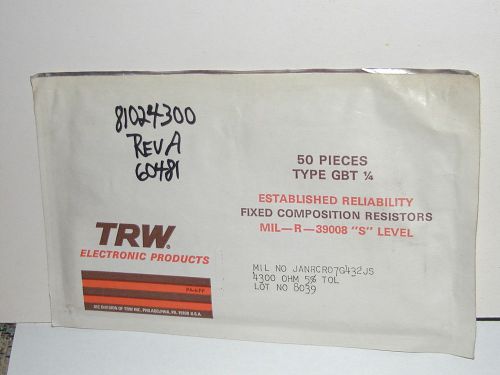 TRW Type GBT 1/4 Fixed Composition Resistors 4300 Ohm 5% 1/4W 50-pack