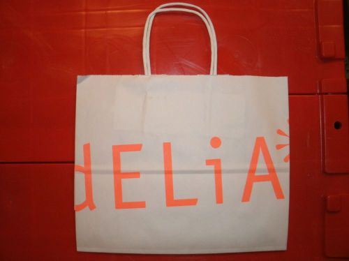 250 10 x4 x8.25 &#034;delia&#039;s&#034; white kraft paper shopping bags with handles for sale