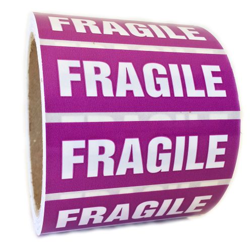 Purple and White &#034;Fragile&#034; Sticker Label - 1&#034; by 3&#034; - 500 ct - SL063F