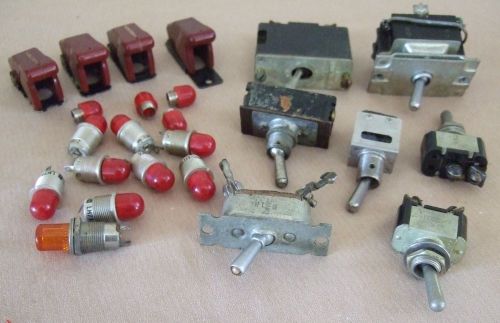 Vintage Toggle Switch Bulb Lot Aircraft Abort Electrical SteamPunk Parts on off