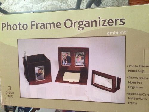 3 Piece Photo Frame Organizer - Wood Frames - New In Box - Great For Desk Tops