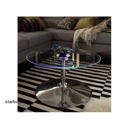 Glass coffee-cocktail &amp; end table 2 piece set led lighted modern chrome sexy for sale