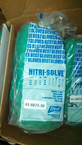 Green Flock Lined Nitrile Glove, Large (Size 10), 13&#034; Long, 12/PK