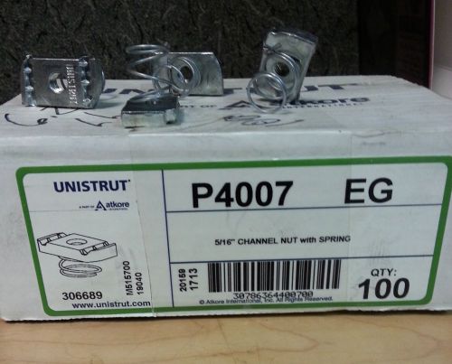 Unistrut P4007 EG 5/16&#034; Nut With Spring Electro Galvanized Finish 100ct box