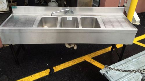 72&#034; Stainless Steel Underbar Bar Sink 3 Compartment with Two Drainboards
