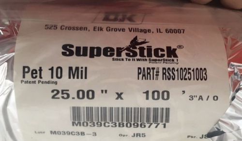 SuperStick Hot Laminating Film 10 mil 25&#034; x 100&#039; on 3&#034; core Clear Polyester
