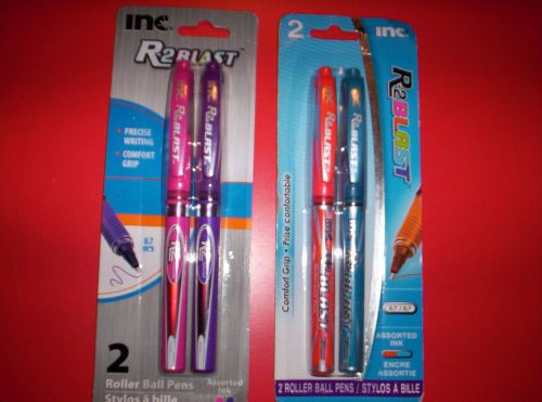 INC~R2BLAST~COMFORT GRIP~PINK/PURPLE/ORANGE/BLUE INK~R2~ ROLLER BALL~2 PACKS