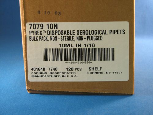 120 New Pyrex Disposable Serological Pipets, 10mL x1/10 # 7079-10N