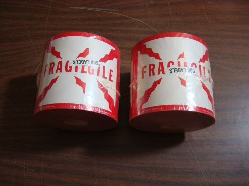 LARGE FRAGILE LABELS, 2 ROLLS, 500 PER ROLL, 1000 LABELS, 4 X 5 INCHES