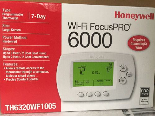 Honeywell th6320wf1005 3/h/2c wi-fi focuspro 6000 7 day programmable thermostat for sale