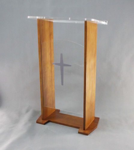 Wood Acrylic Podium, Optional Cross Plain Front Panel, 46.7&#034; Tall - Brown 19655