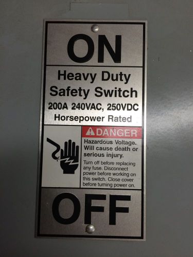 SIEMENS Heavy Duty 200A Safety Switch Cat# HF324N  240V, 3 Phase Fusible  DS-249