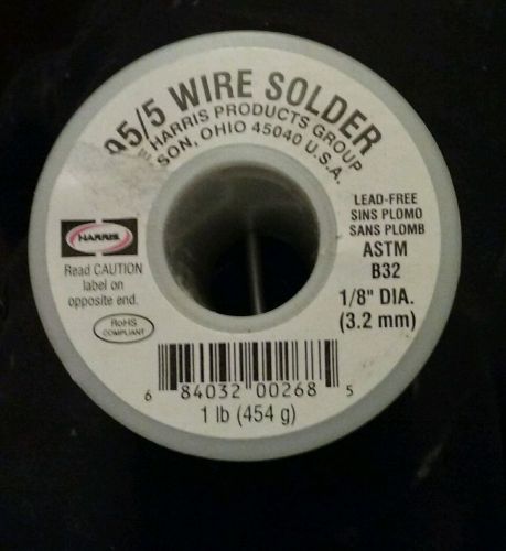 Harris 95/5 wire solder 1/8&#034; dia. 1lbs astm b32 for sale