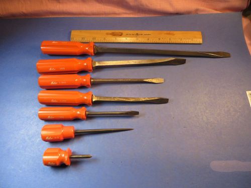 Clean Set of 7 MALCO Screwdrivers S12 - S8 - S6 - K6 - K4 - P1 - A-2 - 16&#034; to 3&#034;