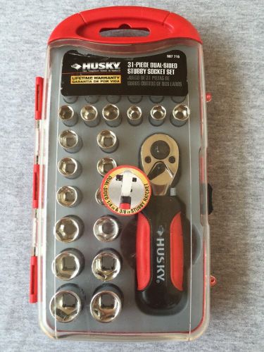 Husky 31 Piece Dual Sided Stubby Socket Set 1/4 &amp; 38 in Ratchet