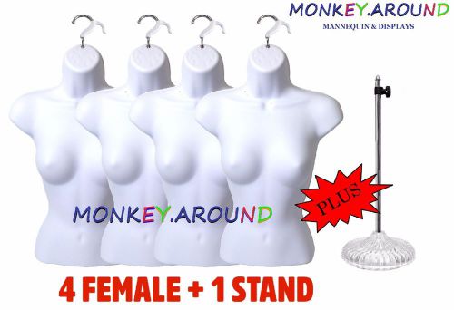 4 Female Mannequin White Torso Form +1 Stand +4 Hook - Display Shirt Dress Pants