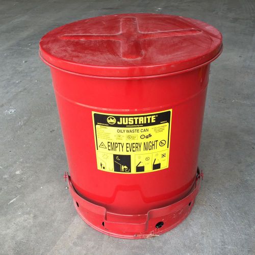 JUSTRITE 09500 Oily Waste Can, 14 Gal., Steel, Red