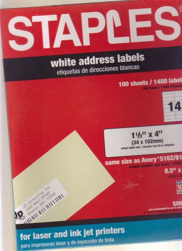 STAPLES WHITE ADDRESS LABELS 1400 COUNT NEW
