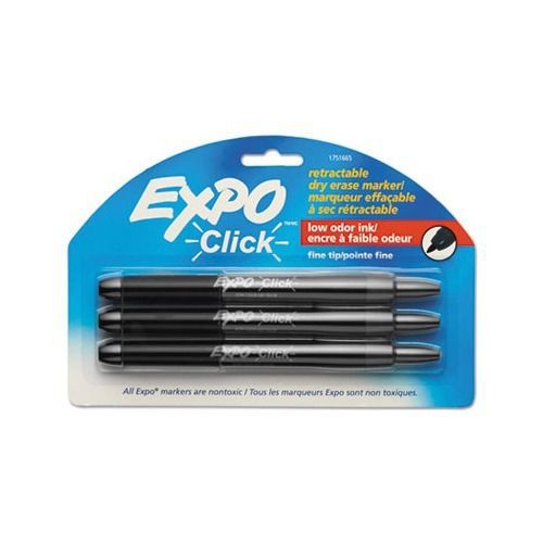 New expo click retractable low-odor dry erase markers, chisel tip, 3-pack, black for sale