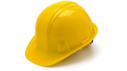 New yellow pyramex standard hard hat cap style with 4 point ratchet suspension for sale