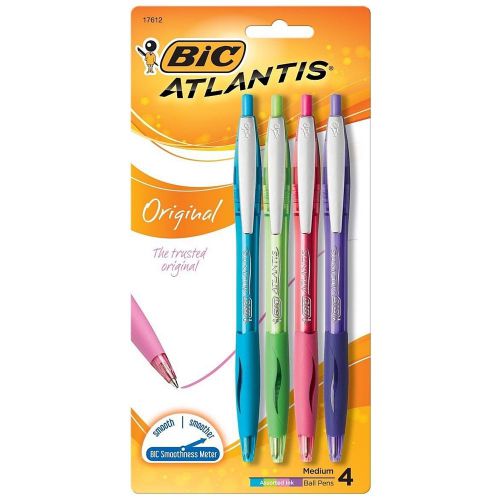 Bic Atlantis Ballpoint Medium Retractable Fashion Pens, Assorted 4 ea