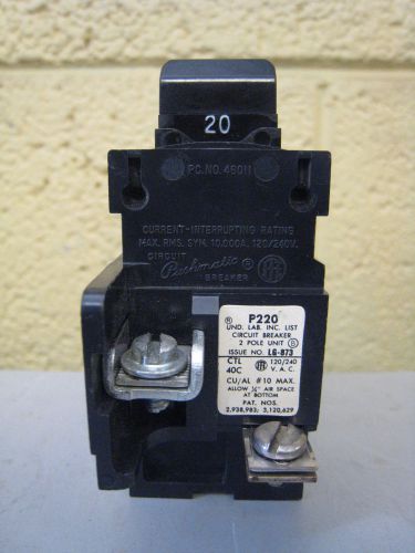 Pushmatic P220 20-Amp 2-Pole 20A 2P 120/240V Circuit Breaker Used Free Shipping