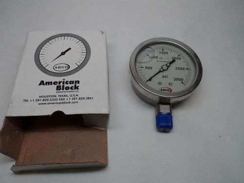 ABCO / American Block 301L-402P Pressure Gauge,, 3000 psi , ss 316 Bourdon - NEW