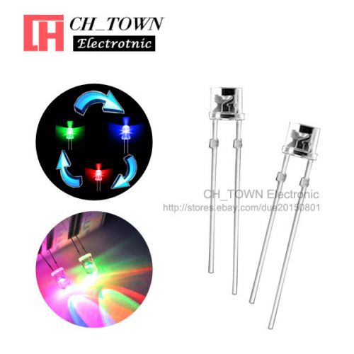 100pcs 3mm Flat Top Rainbow Water Clear RGB Flash Slow flashing LED Diodes