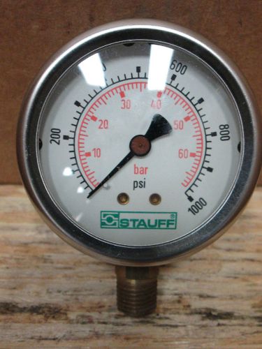Stauff spg-63-1000-sn 0-1000 psi/bar 2-1/2in 1/4in npt pressure gauge new in box for sale