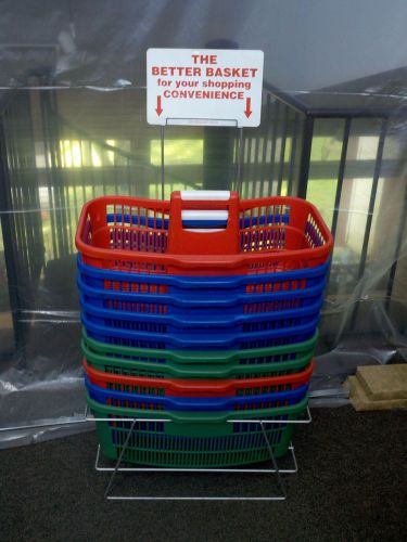 Set of 10 Plastic Shopping Grocery Store Baskets &amp; Wire Metal Stand Holder