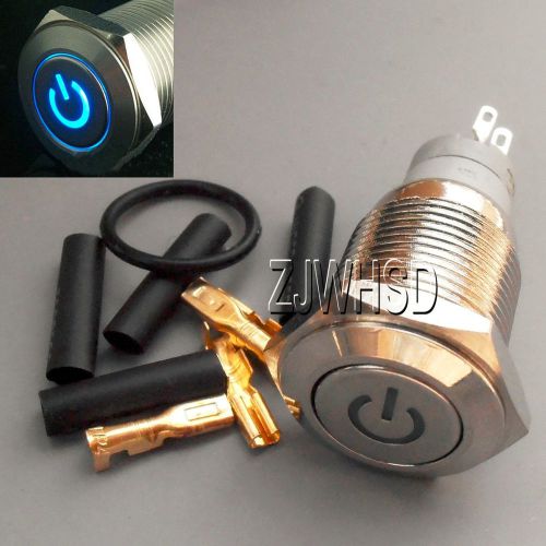 16mm 110v blue led lighted push button metal on-off lock switch connector o-ring for sale