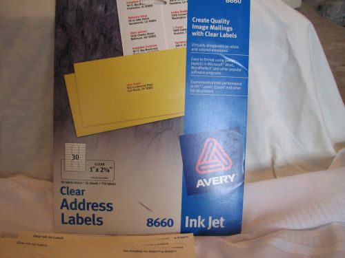 AVERY #8660  Clear Address Labels 1&#034; x 2 5/8&#034; New