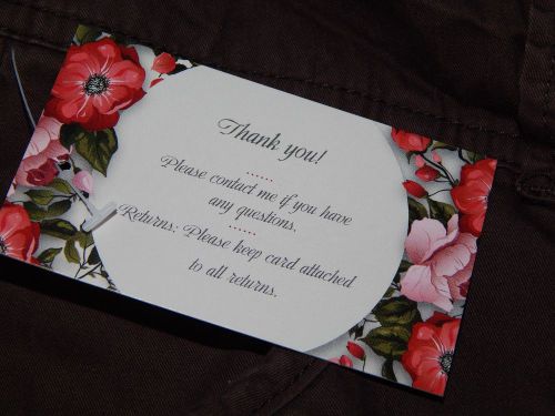100 Merchandise Tags Cards Thank You Returns Attached Floral Tagging Clothing