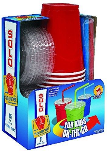 SOLO Cup Company Solo 9 Oz Plastic Cup, Lid, and Straw Combo Pack, 15 Cups (No