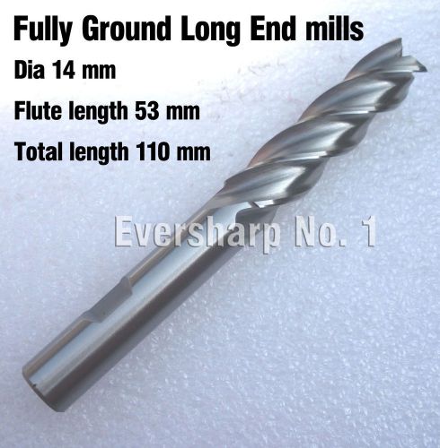 Lot 1pcs hss fully ground 4 flute long end mills cutting dia 14mm length 110mm for sale