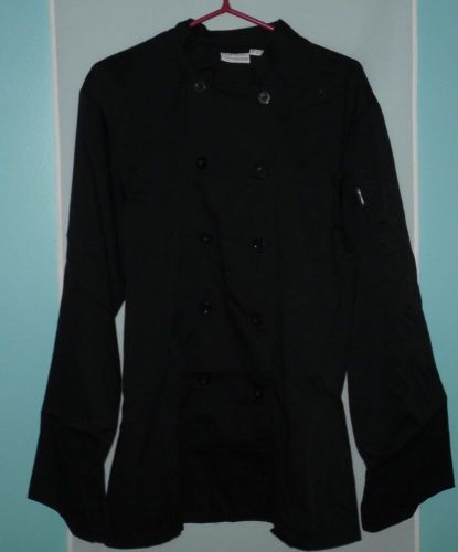 Chef Works, L, Black Double Breasted Chef Coat, Jacket, Tunic Buttons Right