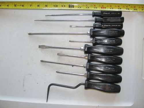 9 Snap On screwdrivers and 1 Snap On awl