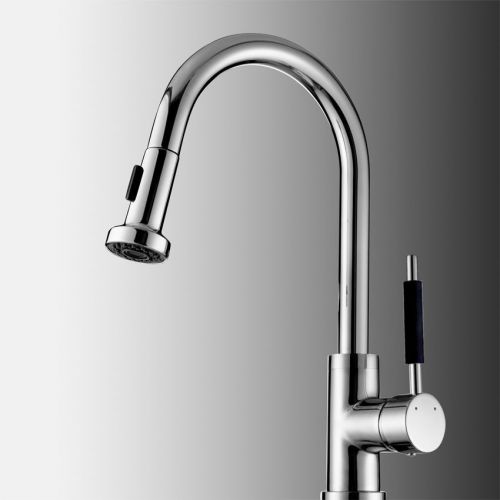 Simple Design One Handle Kitchen Faucet  Chrome Mixer Tap with Pull-Down Spray