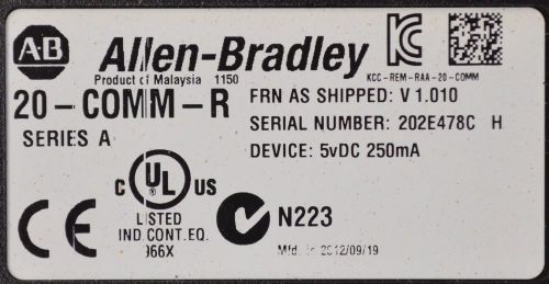 NEW 2012 Allen Bradley 20-COMM-R Series A Remote I/O Adapter Firmware 1.010