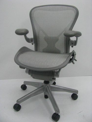 Herman miller aeron fully adjustable chair size b titanium w/smoke quartz mesh for sale