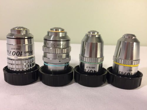 Set of 4 Nikon Plan 100X oil, 50X oil, 40X, 10X objectives, tested, warranty