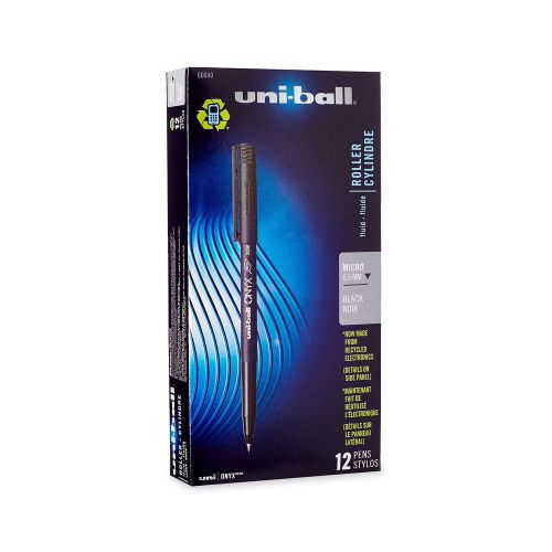 Uni-Ball Onyx Rollerball Stick Pens Micro Point Black Ink 12-Count