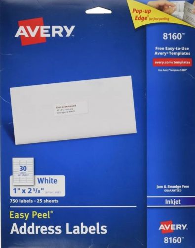 Avery Easy Peel Address Label - 1&#034;Wx2.62&#034;L - 750/Pk - Inkjet - White - AVE8160