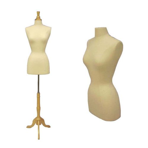 New White Female Dress Form Size 6-8 Medium w/Triple Wooden Base solid foam (...