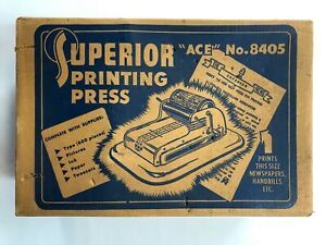 1953 Vintage Metal Superior Rotary Printing Press Ace 8405 Original Box Accs
